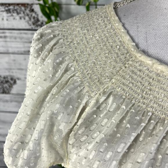 Girls From Savoy Anthropologie Blouse Top size 6 Cream Ivory Sheer Smocked Boho - Picture 5 of 12